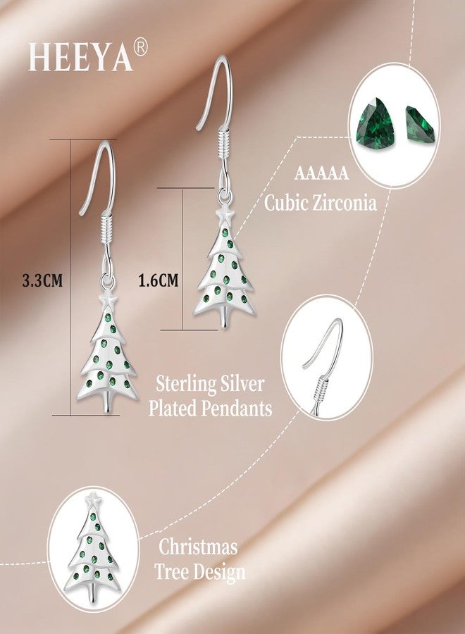 HEEYA Sterling Silver Christmas Earrings,Sterling Silver Drop Earrings for Women,Christmas Tree Jewelry to my Daughter,Silver Dangle Earring with Cubic Zirconia,Christmas Earring Birthday Gifts with Box - Image 2